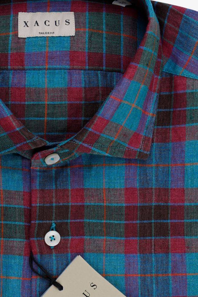 Xacus Hemd Herren Xacus Regular Karo 100% Leinen Kragen Italienisch Lange Ärmel