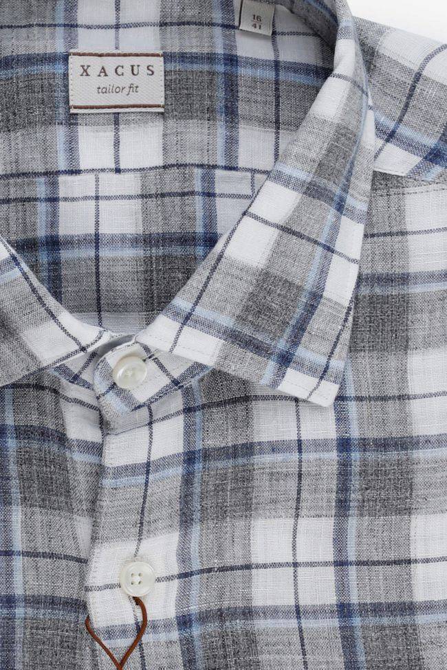 Xacus Hemd Herren Xacus Regular Karo 100% Leinen Kragen Italienisch Lange Ärmel