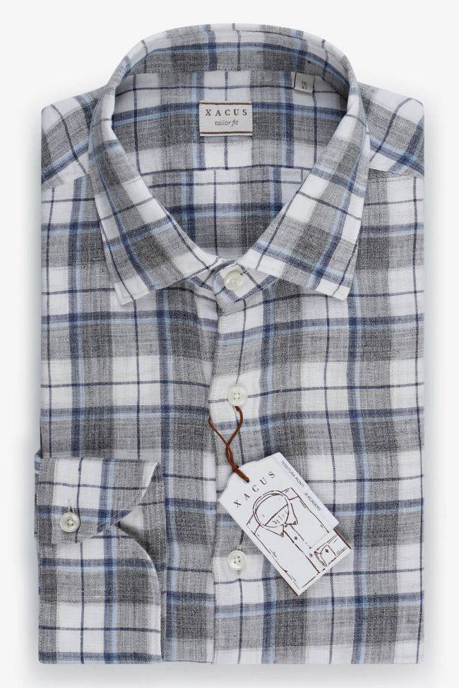 xacus Hemd Herren Xacus Regular Karo 100% Leinen kragen Italienisch Lange Ärmel