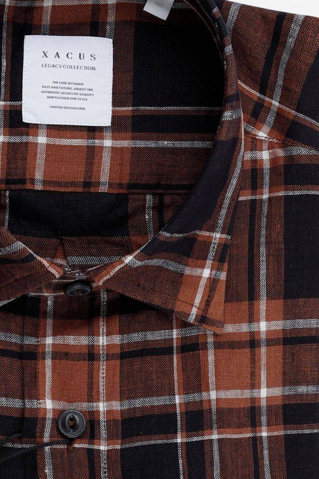 Xacus Hemd Herren Xacus Regular Karo 100% Leinen Kragen Italienisch Lange Ärmel