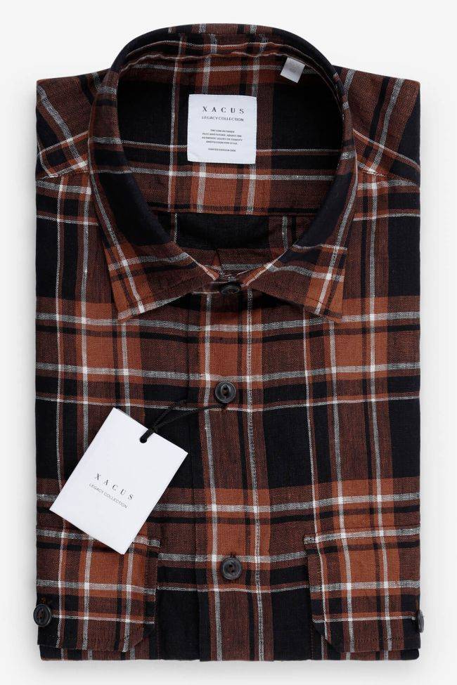 xacus Hemd Herren Xacus Regular Karo 100% Leinen kragen Italienisch Lange Ärmel