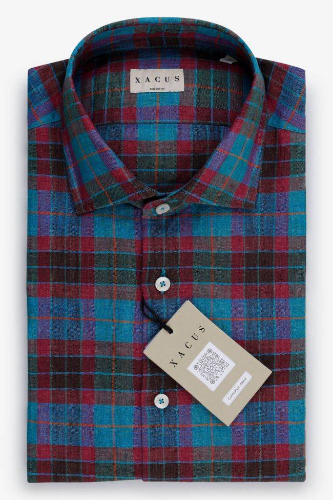 xacus Hemd Herren Xacus Regular Karo 100% Leinen kragen Italienisch Lange Ärmel