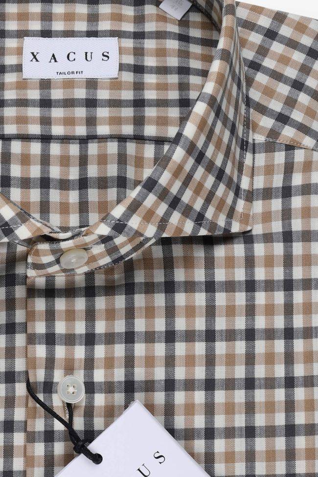 Xacus Hemd Herren Xacus Regular Karo 100% Merinowolle Kragen Französisch Lange Ärmel