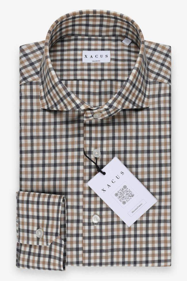 xacus Hemd Herren Xacus Regular Karo 100% Merinowolle kragen Französisch Lange Ärmel