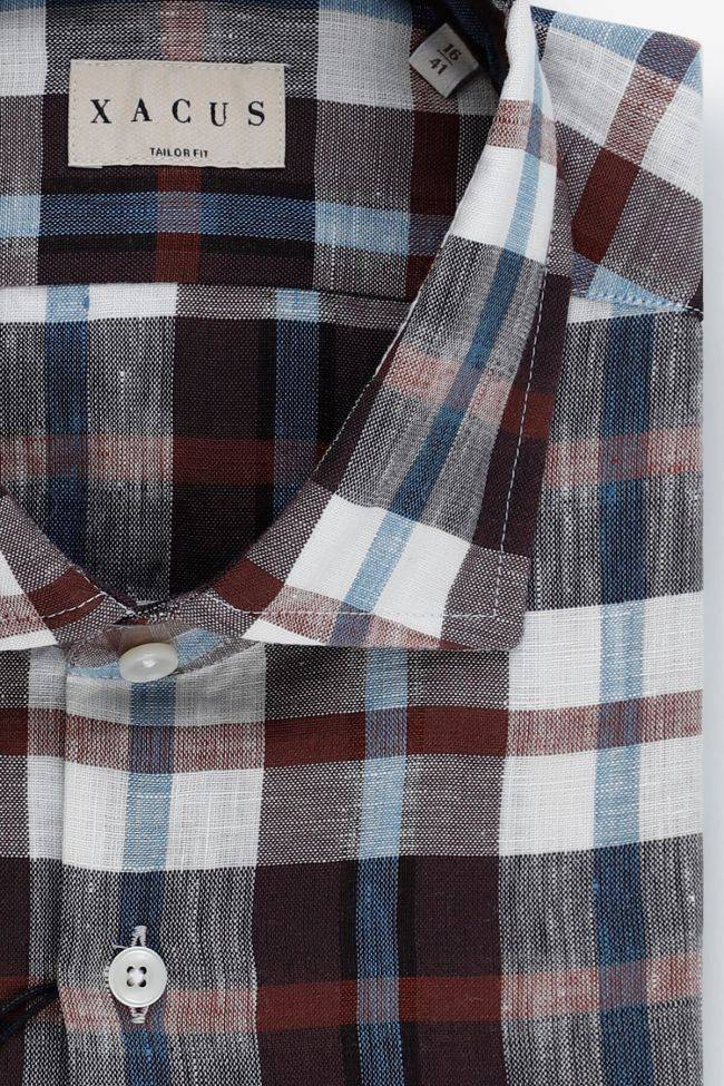 Xacus Hemd Herren Xacus Regular Karo 53% Linen 47% Tencel Kragen Französisch Lange Ärmel