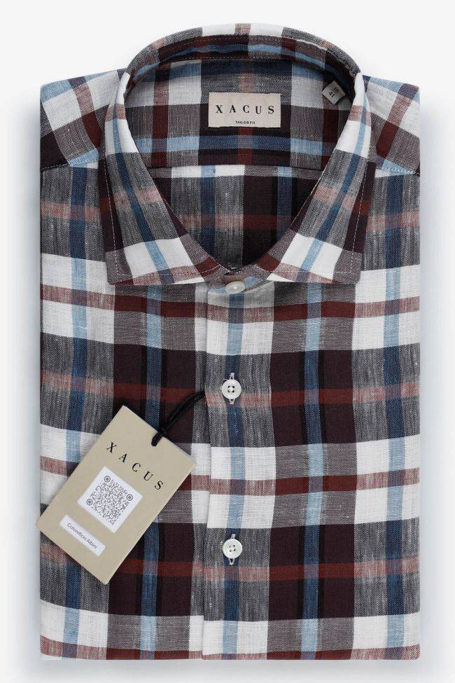 xacus Hemd Herren Xacus Regular Karo 53% linen 47% tencel kragen Französisch Lange Ärmel