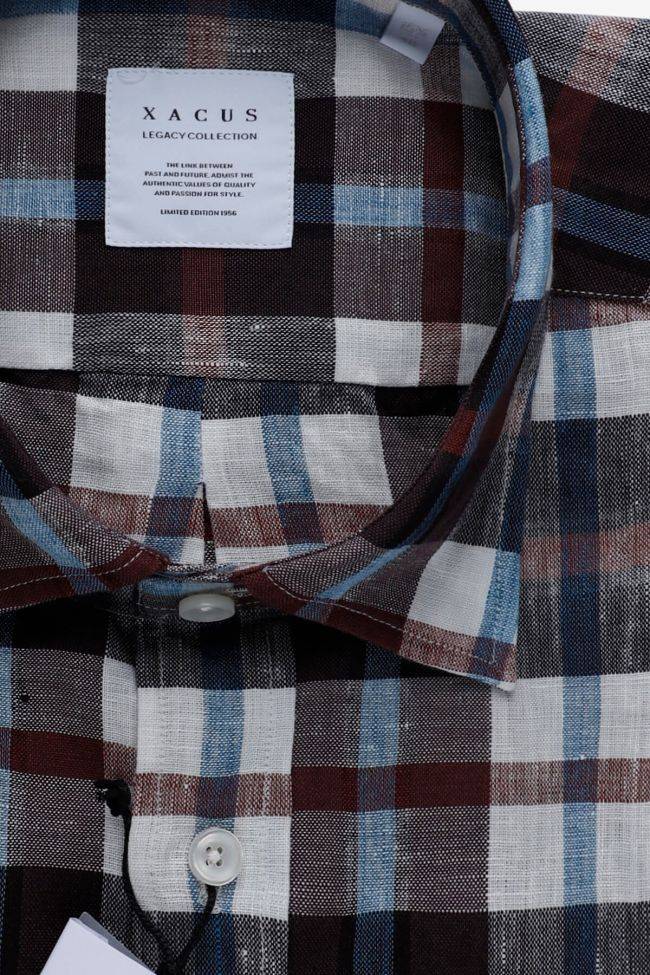 Xacus Hemd Herren Xacus Regular Karo 53% Linen 47% Tencel Kragen Italienisch Lange Ärmel