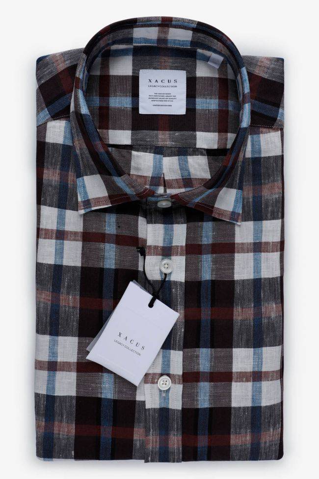 xacus Hemd Herren Xacus Regular Karo 53% linen 47% tencel kragen Italienisch Lange Ärmel