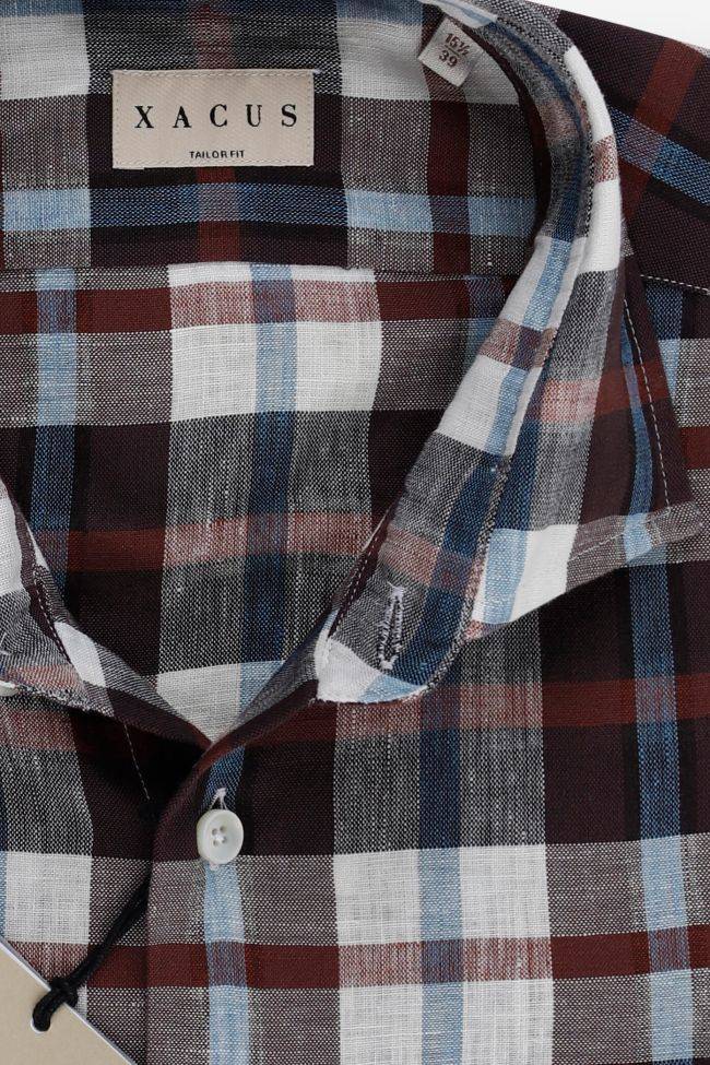 Xacus Hemd Herren Xacus Regular Karo 53% Linen 47% Tencel Kragen Französisch Lange Ärmel