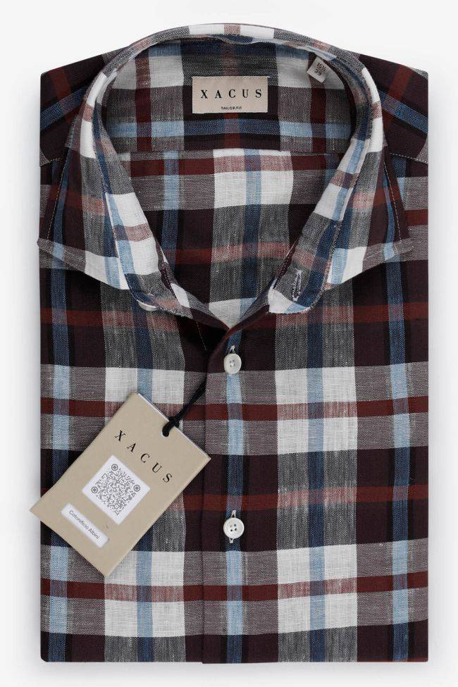 xacus Hemd Herren Xacus Regular Karo 53% linen 47% tencel kragen Französisch Lange Ärmel