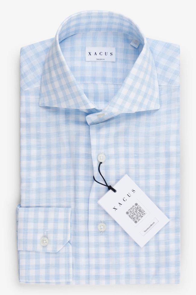 Xacus Hemd Herren Xacus Regular Karo 60% Baumwolle, 40% Leinen Kragen Französisch Lange Ärmel