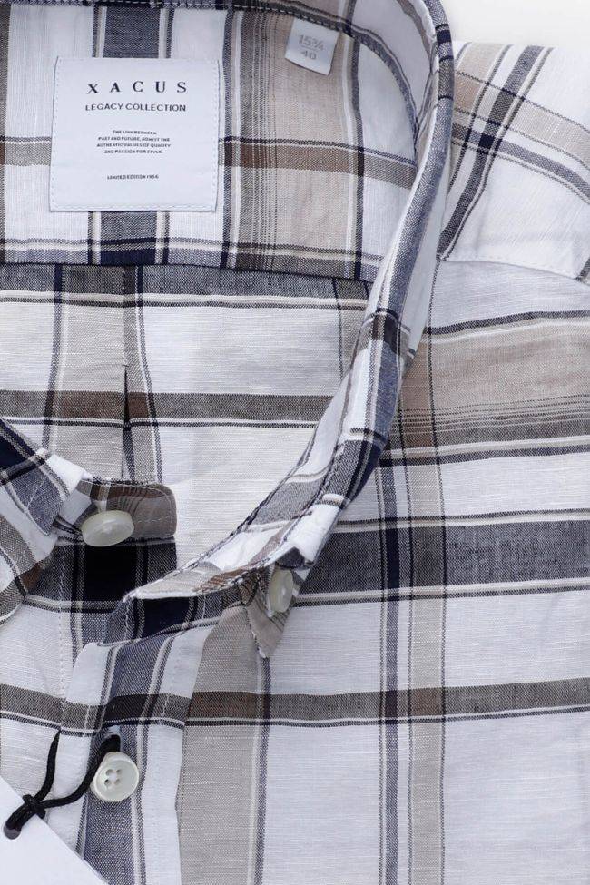 Xacus Hemd Herren Xacus Regular Karo 70% Baumwolle 30% Leinen Kragen Button-Down Lange Ärmel
