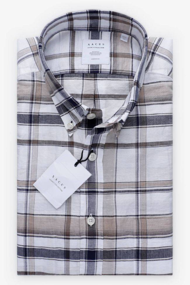 xacus Hemd Herren Xacus Regular Karo 70% Baumwolle 30% Leinen kragen Button-Down Lange Ärmel