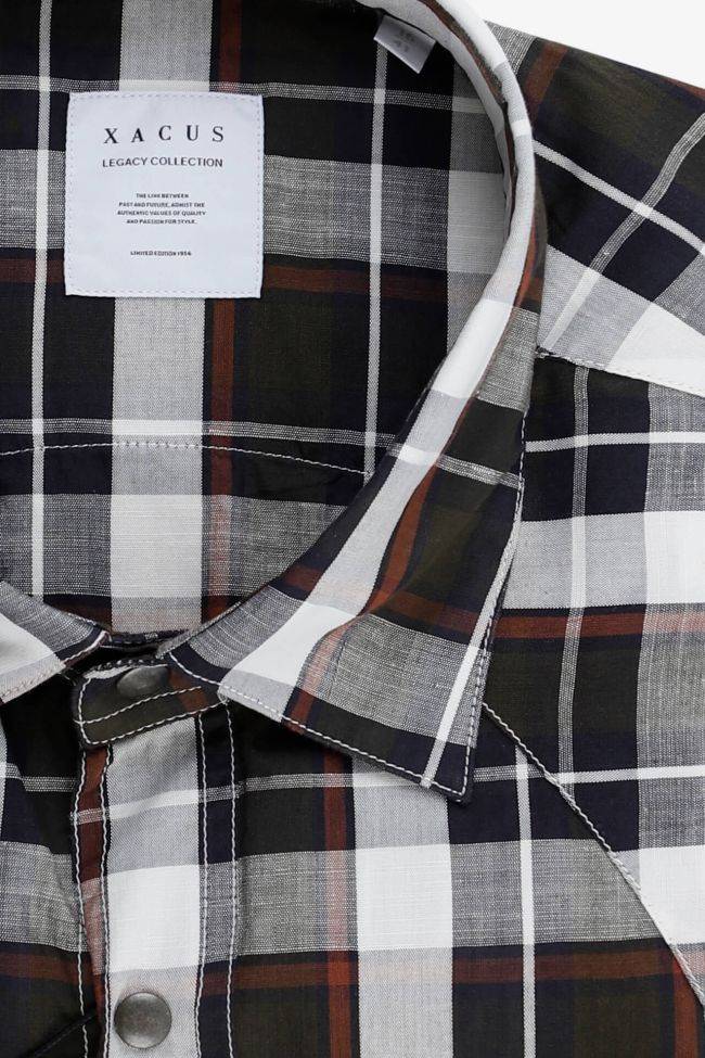 Xacus Hemd Herren Xacus Regular Karo 85% Baumwolle 15% Leinen Kragen Italienisch Lange Ärmel