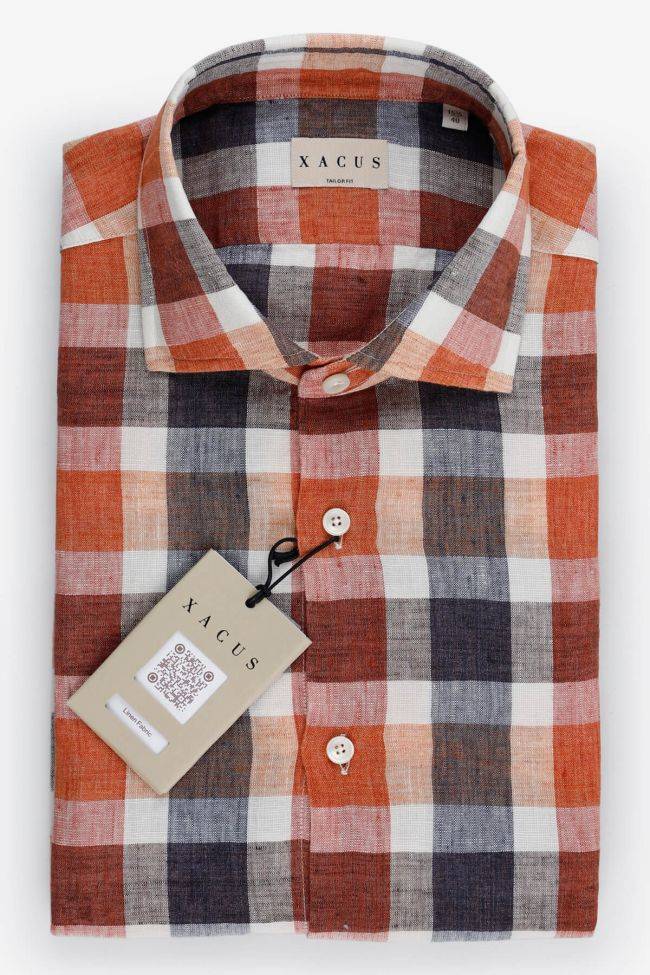 xacus Hemd Herren Xacus Regular Karo 90%linen 10%cotton kragen Französisch Lange Ärmel