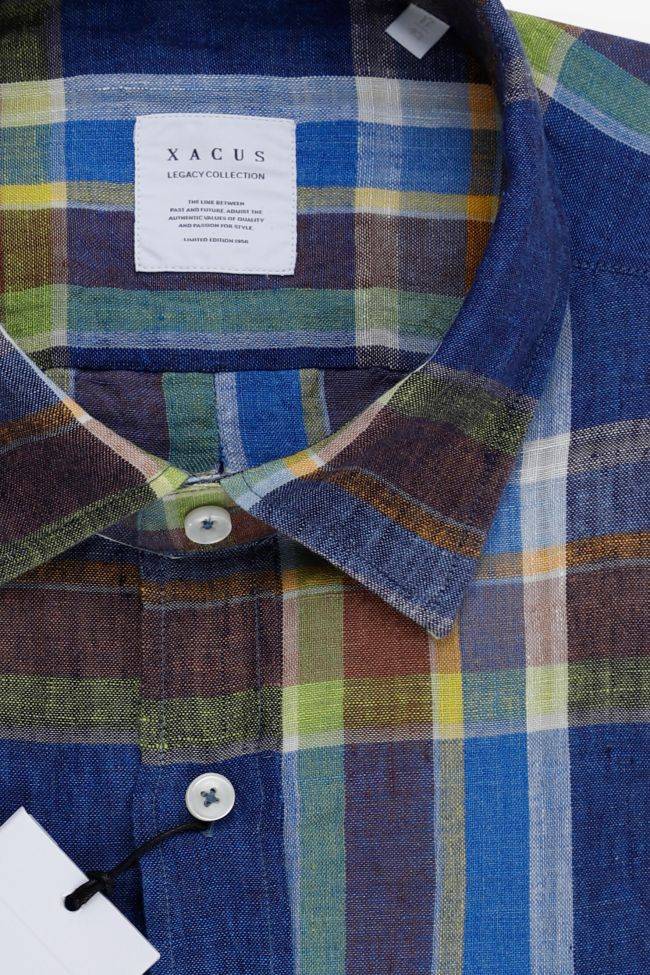 Xacus Hemd Herren Xacus Regular Karo 97%linen 3% Cotton Kragen Italienisch Lange Ärmel