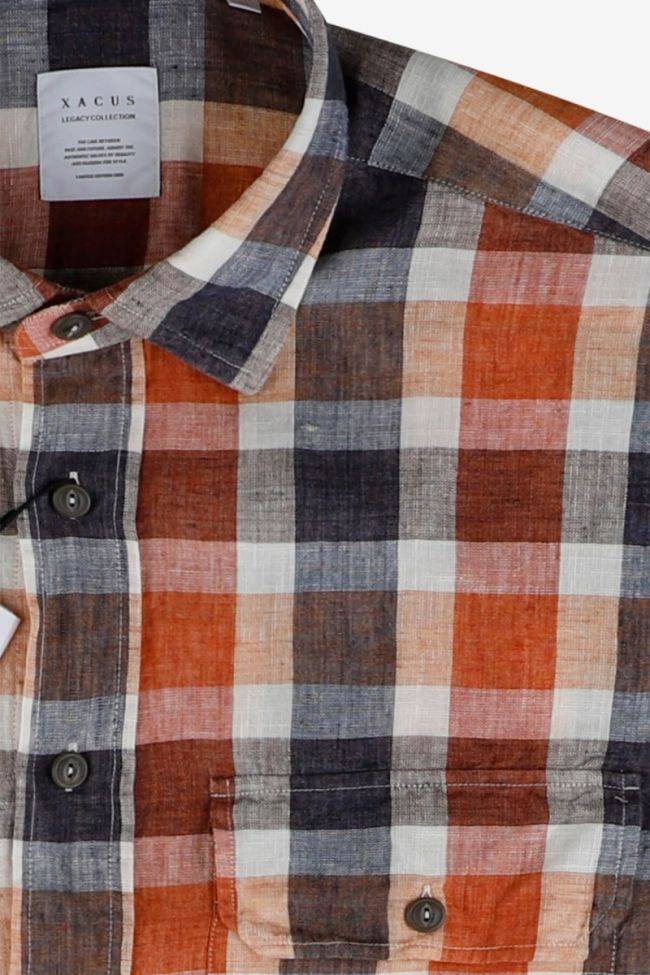 Xacus Hemd Herren Xacus Regular Karo 97%linen 3% Cotton Kragen Italienisch Kurze Ärmel