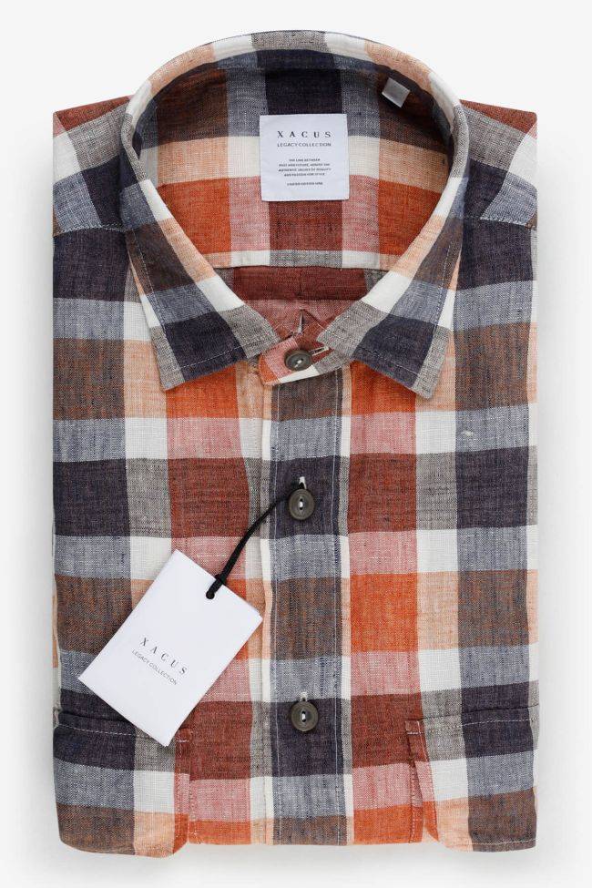 Xacus Hemd Herren Xacus Regular Karo 97%linen 3% Cotton Kragen Italienisch Kurze Ärmel