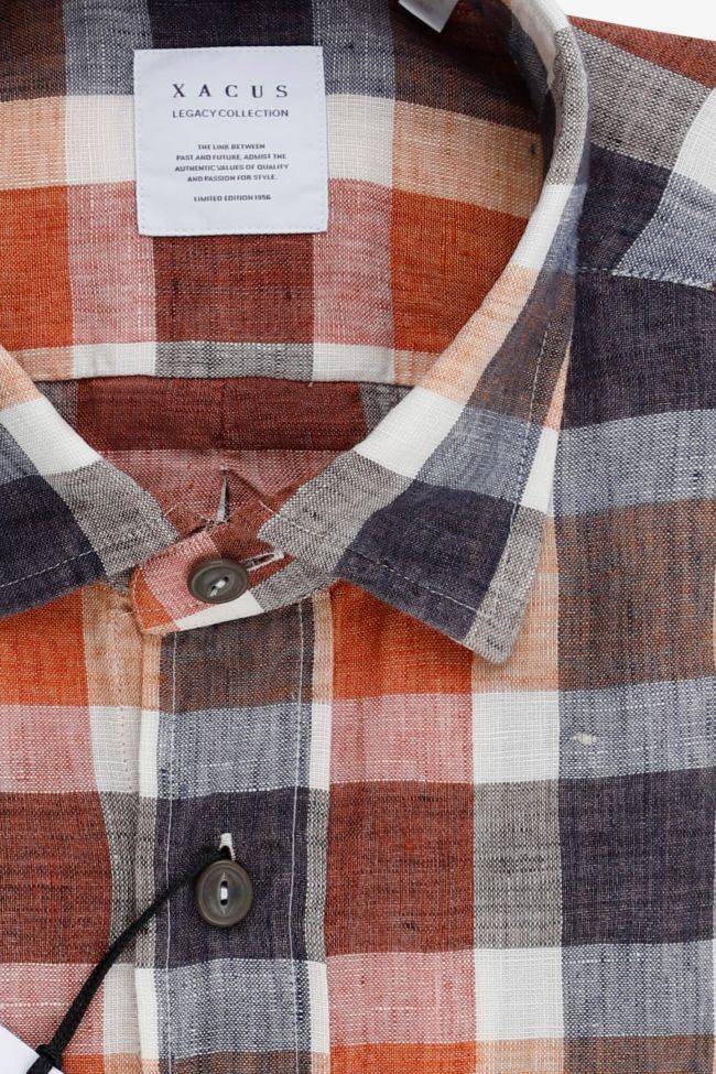 Xacus Hemd Herren Xacus Regular Karo 97%linen 3% Cotton Kragen Italienisch Kurze Ärmel