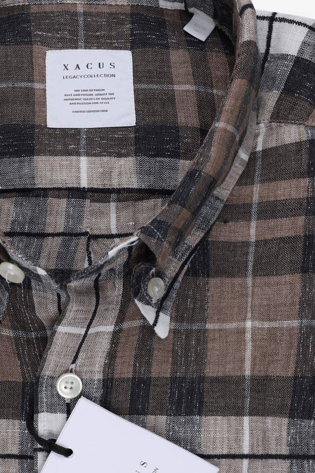 Xacus Hemd Herren Xacus Regular Karo 97%linen 3% Cotton Kragen Button-Down Lange Ärmel