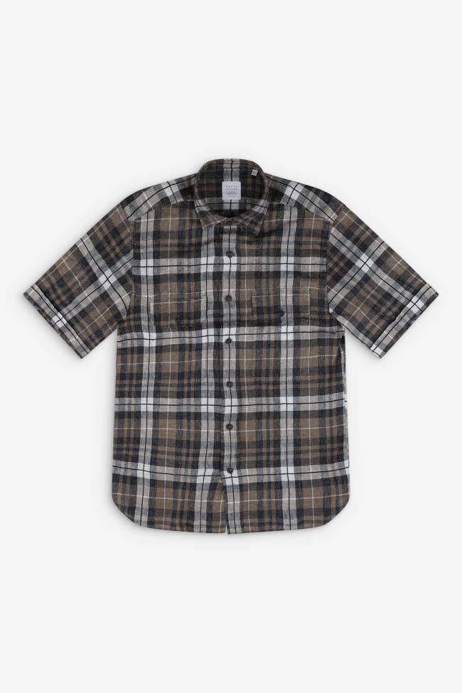 Xacus Hemd Herren Xacus Regular Karo 97%linen 3% Cotton Kragen Italienisch Kurze Ärmel