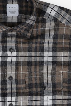 Xacus Hemd Herren Xacus Regular Karo 97%linen 3% Cotton Kragen Italienisch Kurze Ärmel