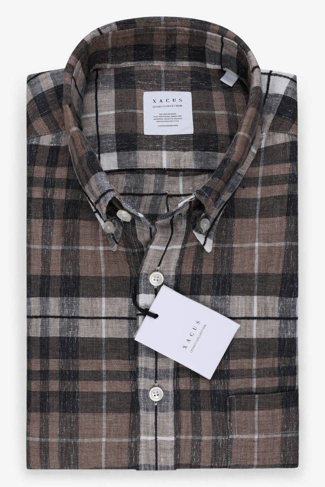 xacus Hemd Herren Xacus Regular Karo 97%linen 3% cotton kragen Button-Down Lange Ärmel