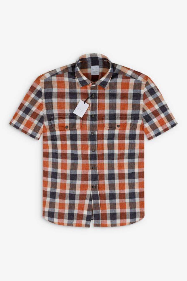 xacus Hemd Herren Xacus Regular Karo 97%linen 3% cotton kragen Italienisch Kurze Ärmel