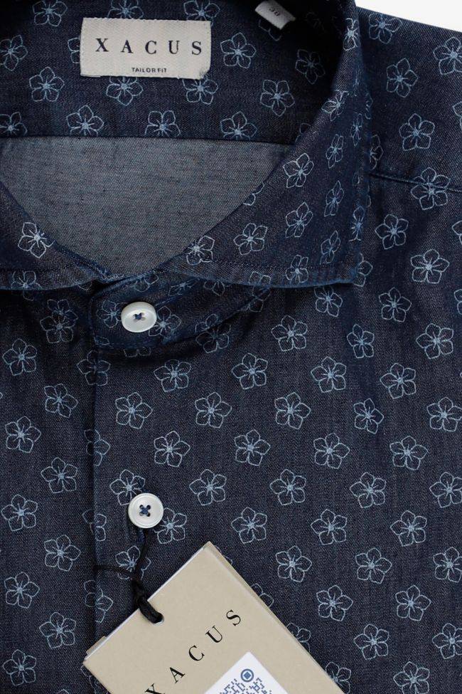 Xacus Hemd Herren Xacus Regular Muster 100% Baumwolle Denim Jeans Kragen Französisch Lange Ärmel