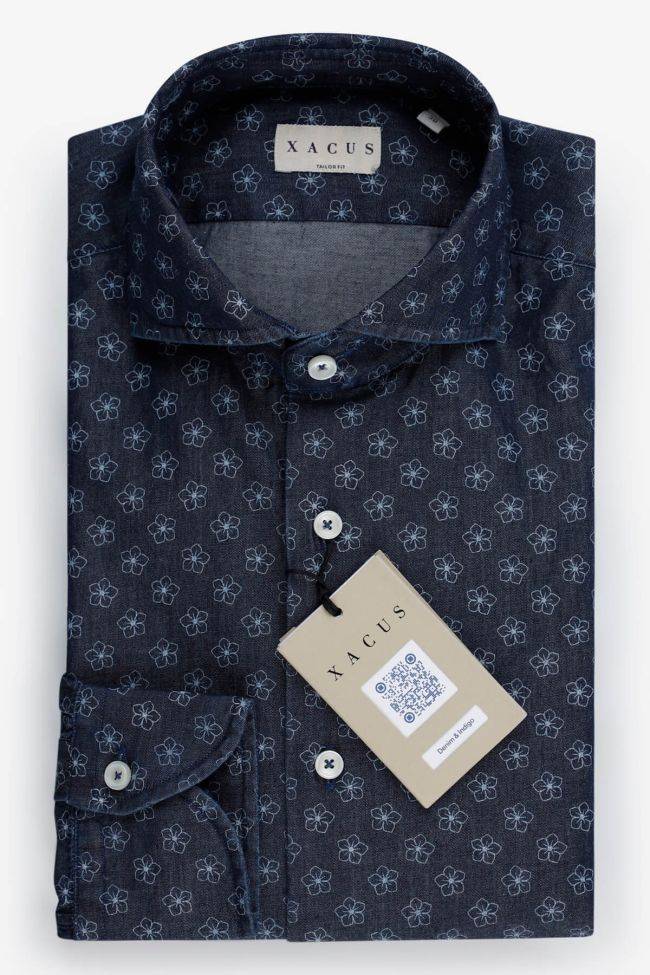 xacus Hemd Herren Xacus Regular Muster 100% Baumwolle Denim Jeans kragen Französisch Lange Ärmel