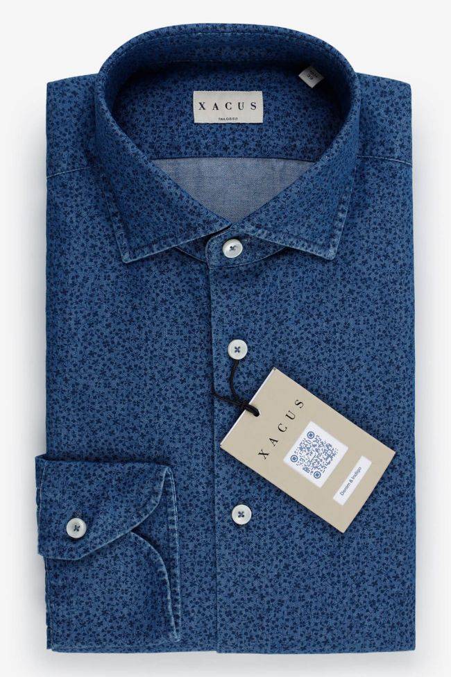 xacus Hemd Herren Xacus Regular Muster 100% Baumwolle Denim Jeans kragen Französisch Lange Ärmel