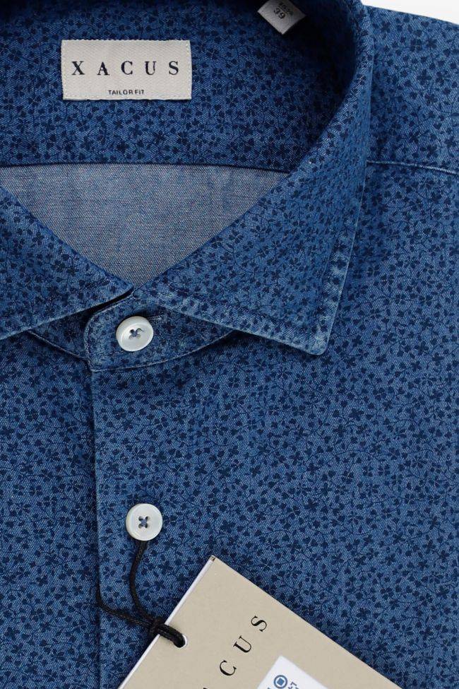 Xacus Hemd Herren Xacus Regular Muster 100% Baumwolle Denim Jeans Kragen Französisch Lange Ärmel