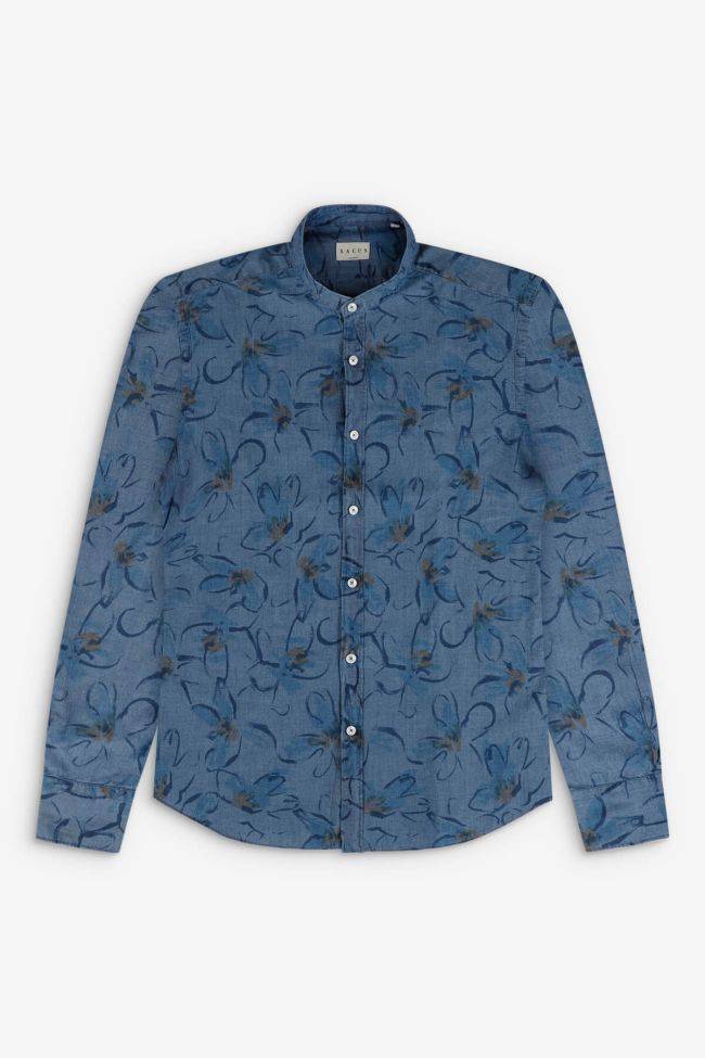 Xacus Hemd Herren Xacus Regular Muster 100% Baumwolle Gewaschen Kragen Mandarinkragen Lange Ärmel