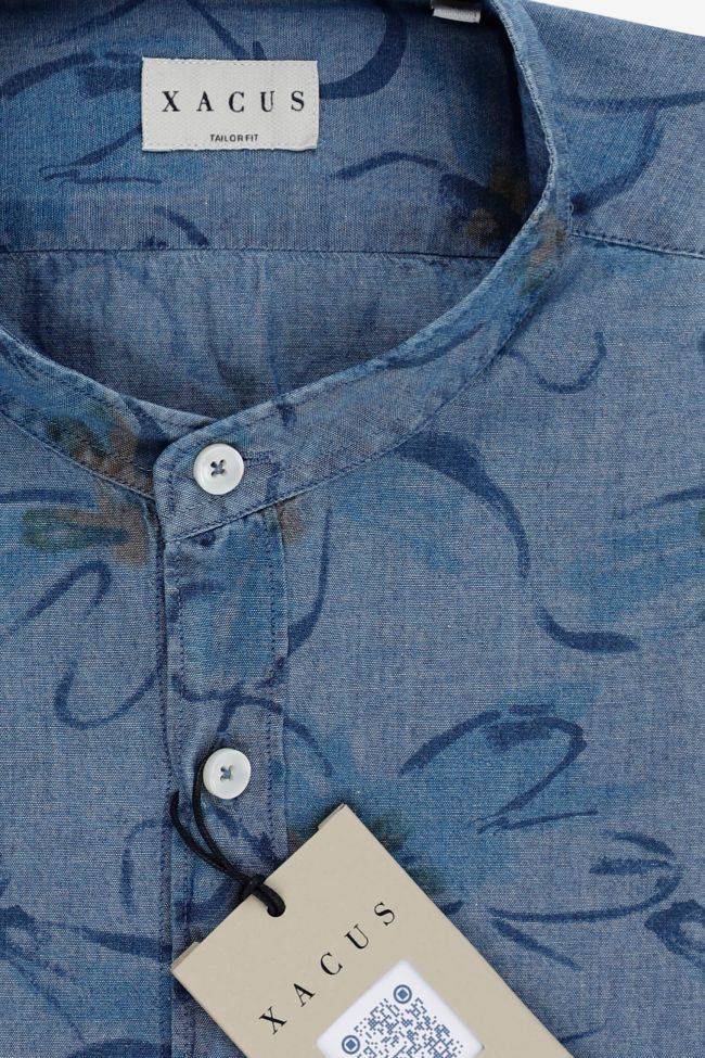 Xacus Hemd Herren Xacus Regular Muster 100% Baumwolle Gewaschen Kragen Mandarinkragen Lange Ärmel