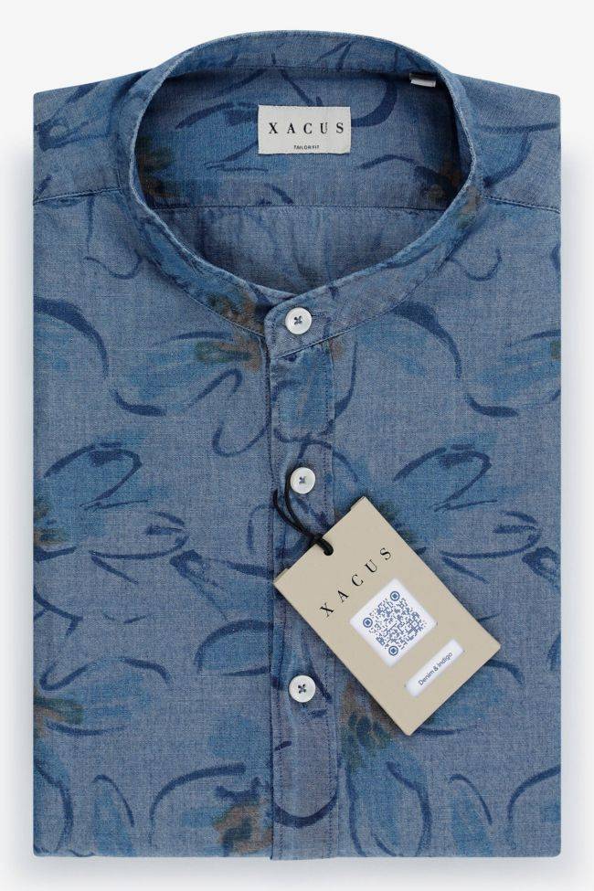 xacus Hemd Herren Xacus Regular Muster 100% Baumwolle gewaschen kragen Mandarinkragen Lange Ärmel
