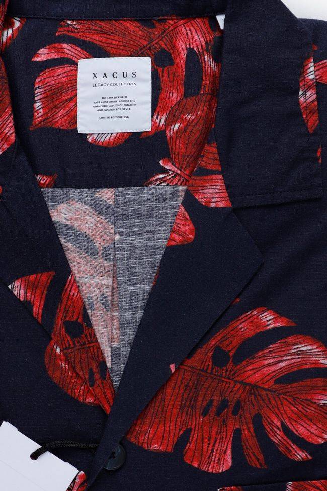 Xacus Hemd Herren Xacus Regular Muster 100% Baumwolle Kragen Hawaiikragen Kurze Ärmel