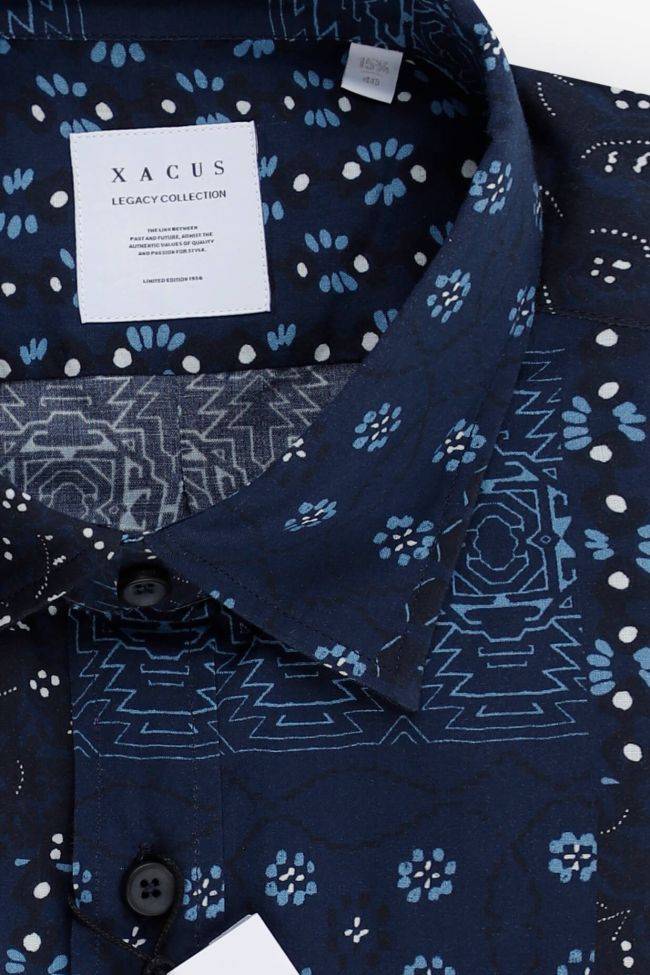 Xacus Hemd Herren Xacus Regular Muster 100% Baumwolle Kragen Italienisch Kurze Ärmel