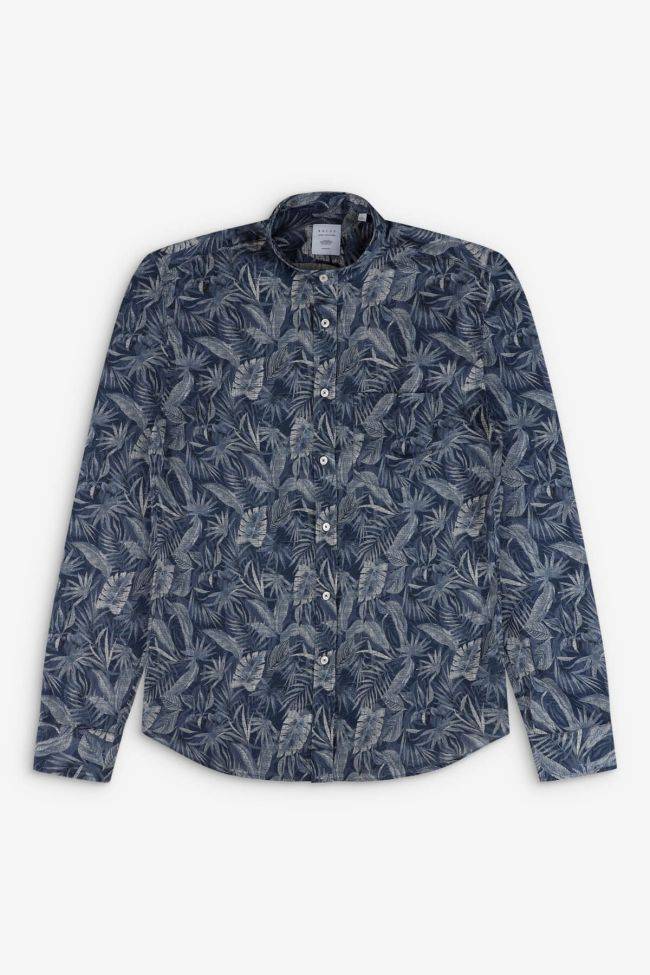 Xacus Hemd Herren Xacus Regular Muster 100% Baumwolle Kragen Mandarinkragen Lange Ärmel