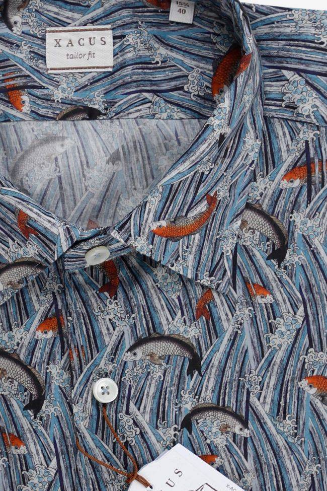 Xacus Hemd Herren Xacus Regular Muster 100% Baumwolle Kragen Italienisch Lange Ärmel