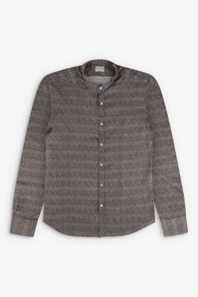 Xacus Hemd Herren Xacus Regular Muster 100% Leinen Kragen Mandarinkragen Lange Ärmel