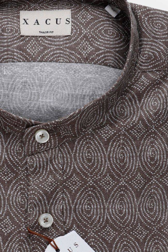 Xacus Hemd Herren Xacus Regular Muster 100% Leinen Kragen Mandarinkragen Lange Ärmel
