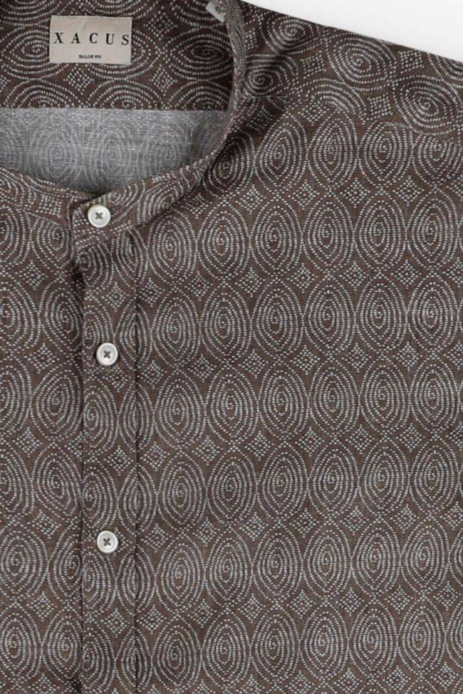 Xacus Hemd Herren Xacus Regular Muster 100% Leinen Kragen Mandarinkragen Lange Ärmel