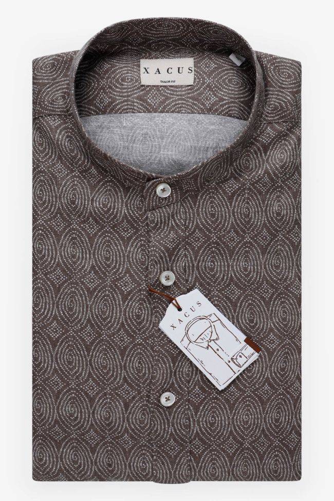 xacus Hemd Herren Xacus Regular Muster 100% Leinen kragen Mandarinkragen Lange Ärmel