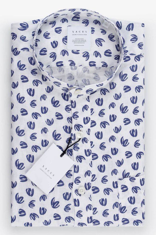xacus Hemd Herren Xacus Regular Muster 100% Leinen kragen Mandarinkragen Lange Ärmel