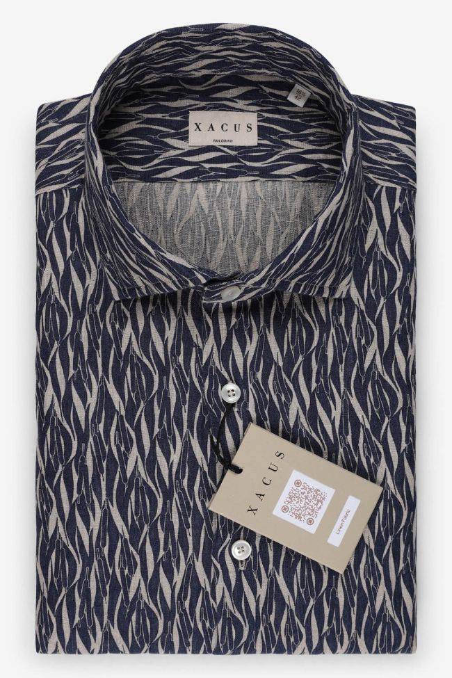 xacus Hemd Herren Xacus Regular Muster 100% Leinen kragen Französisch Lange Ärmel