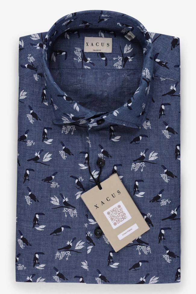 xacus Hemd Herren Xacus Regular Muster 100% Leinen kragen Französisch Lange Ärmel