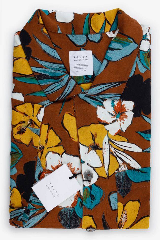 xacus Hemd Herren Xacus Regular Muster 100% Viskose kragen Hawaiikragen Kurze Ärmel