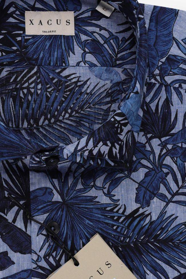 Xacus Hemd Herren Xacus Regular Muster 40% Leinen 60% Baumwolle Kragen Französisch Lange Ärmel