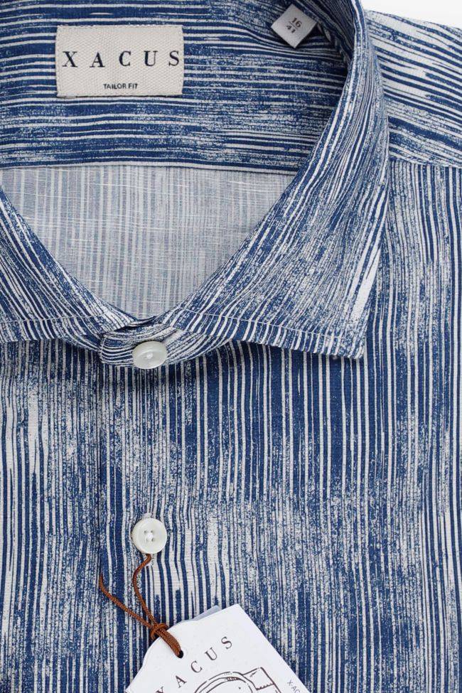 Xacus Hemd Herren Xacus Regular Muster 60% Leinen 40% Baumwolle Kragen Französisch Lange Ärmel