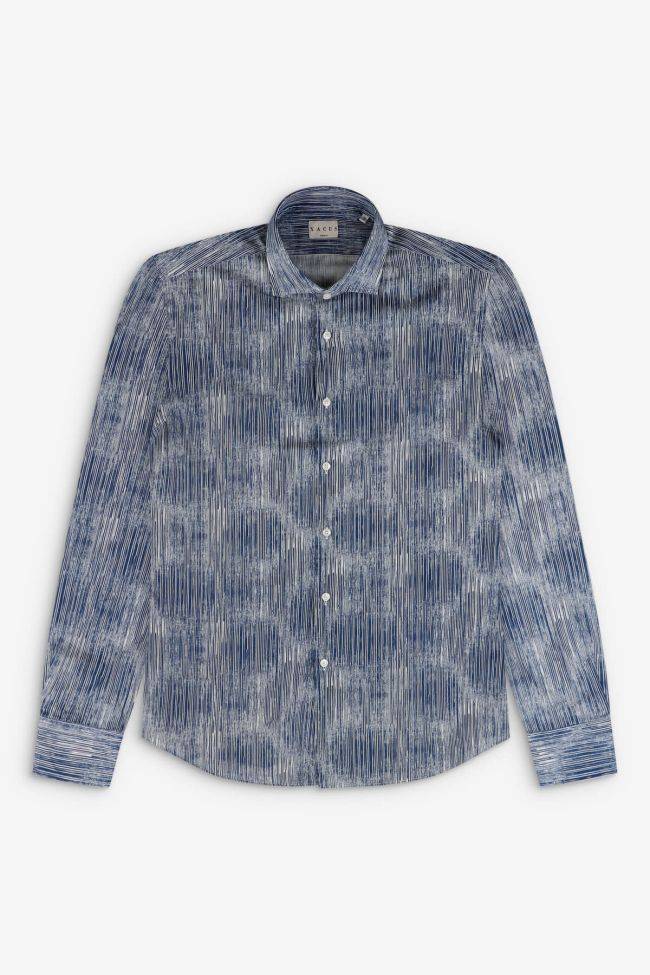 Xacus Hemd Herren Xacus Regular Muster 60% Leinen 40% Baumwolle Kragen Französisch Lange Ärmel
